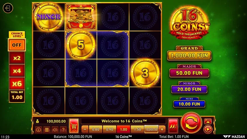 16 Coins: Diamond Burning Board Scratchcard slot features and rtp