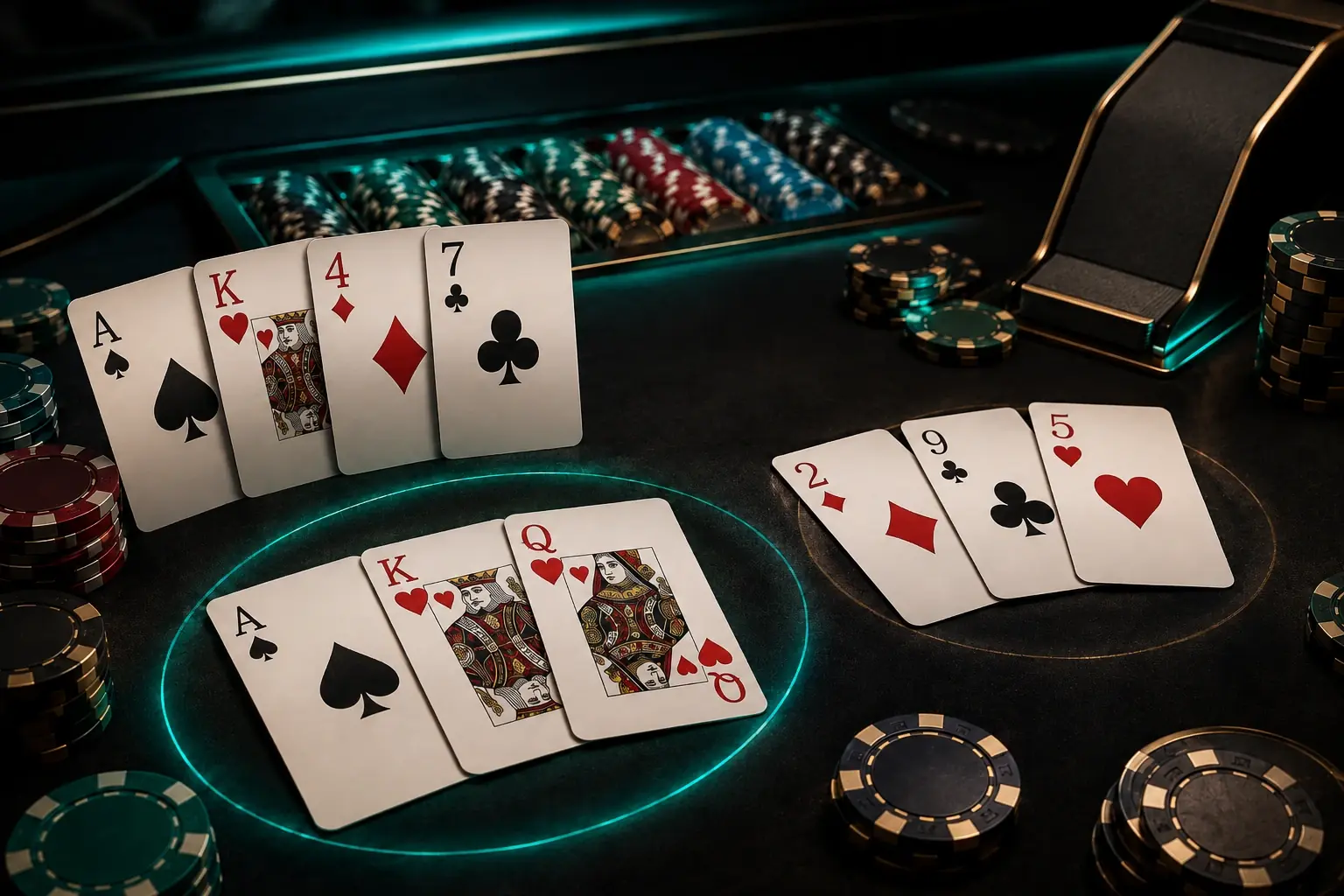 Teen Patti table showing AK47 wild cards and a low Muflis hand