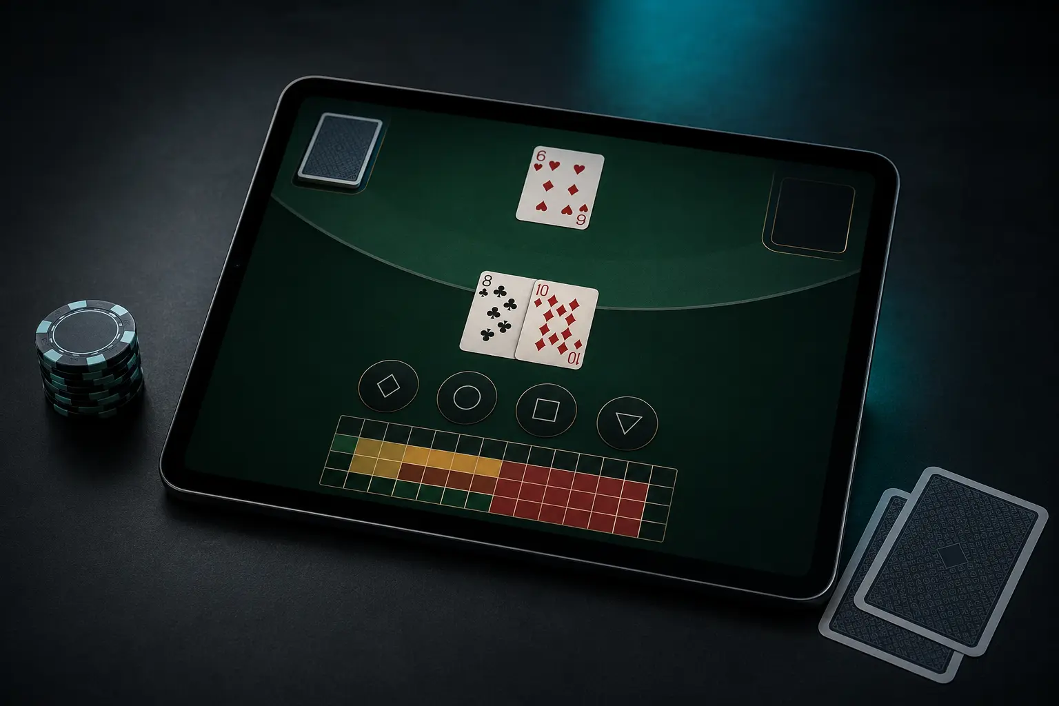 Online blackjack strategy interface displayed on a tablet