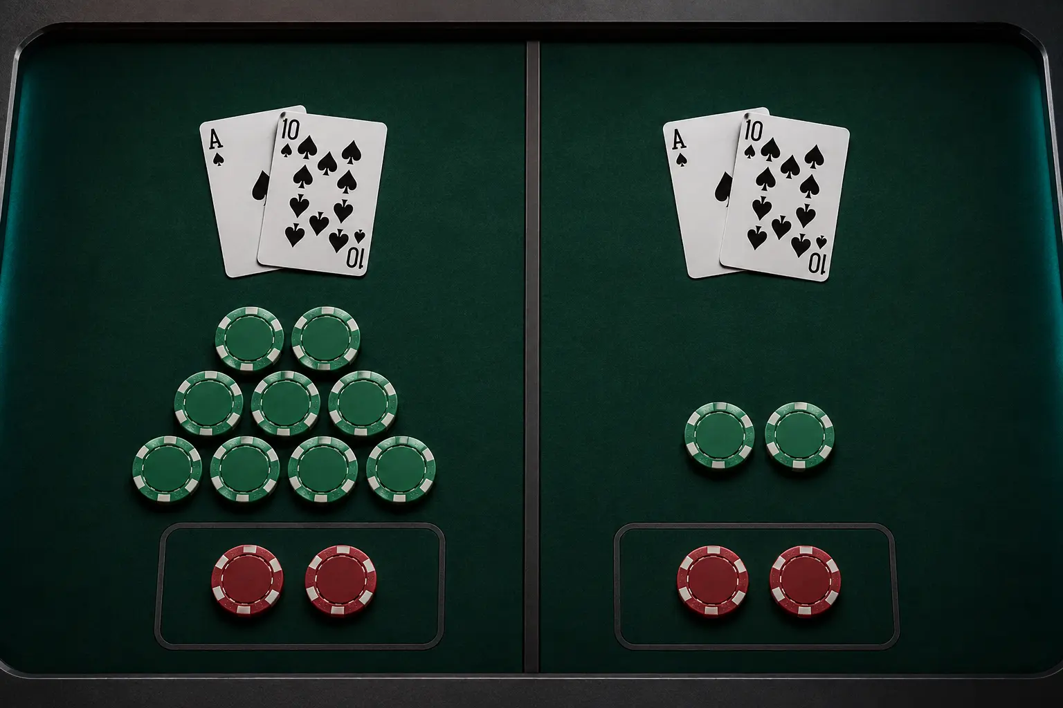 Blackjack hands comparing favorable and reduced chip payouts