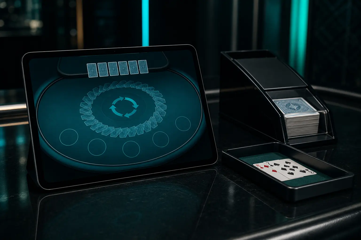 Online blackjack interface illustrating automatic deck reshuffling