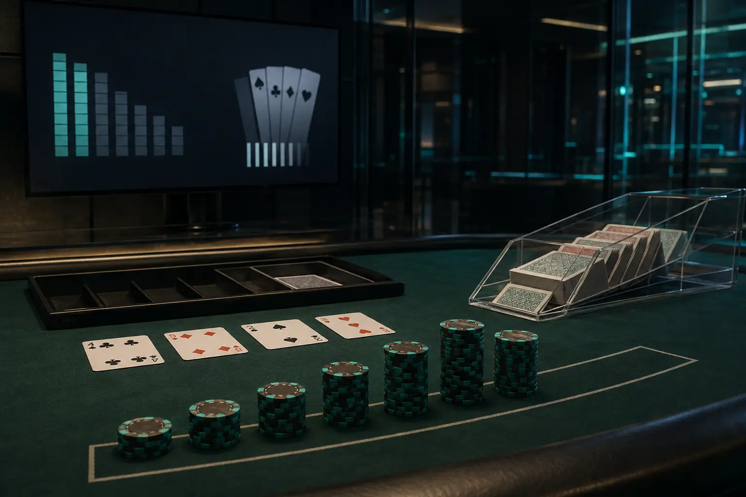 Blackjack table showing remaining decks and disciplined bet sizing