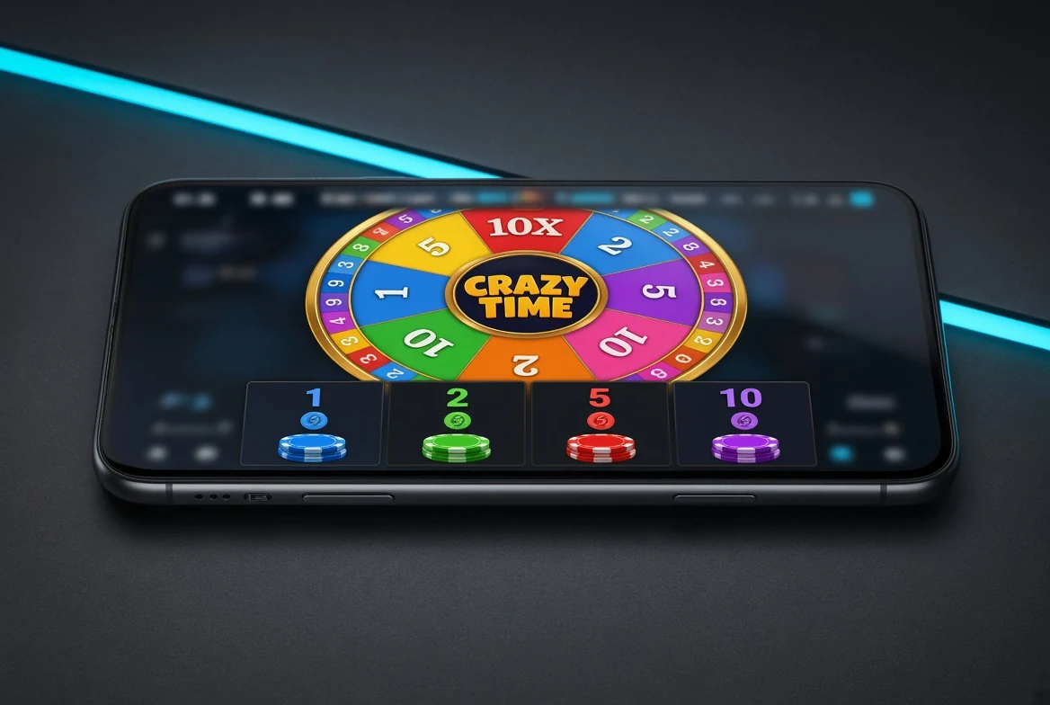 Crazy Time style wheel on a smartphone