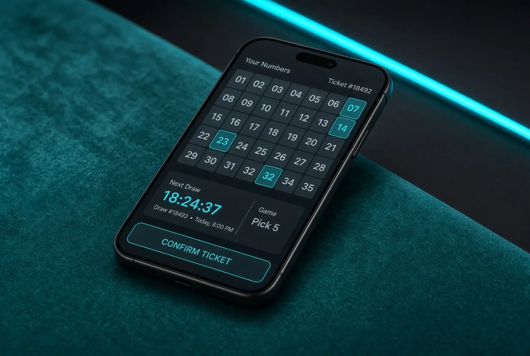 Jackpot ticket on a smartphone