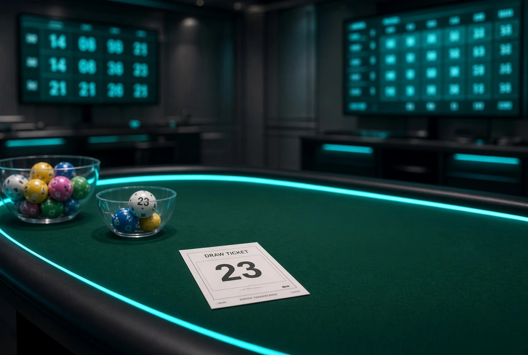 Wide table with balls, ticket and chips