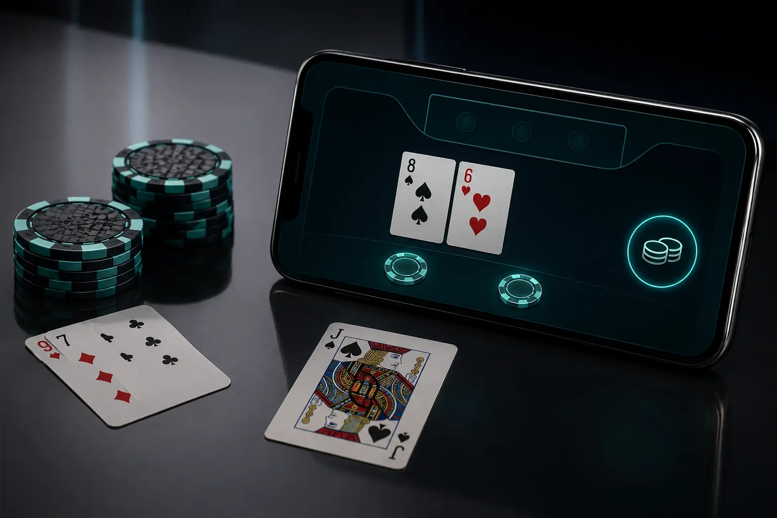 Mobile online blackjack interface with double down betting option