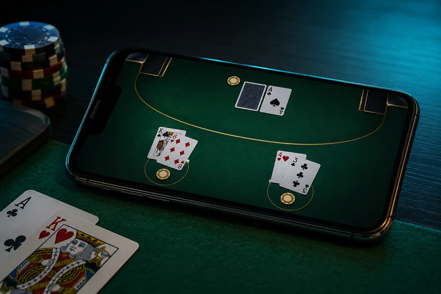 Free Bet Blackjack game displayed on a mobile phone