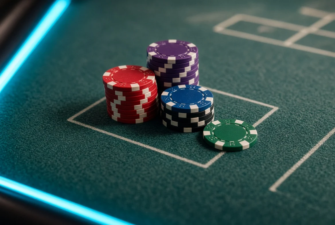 Close-up of chips placed on a table betting square
