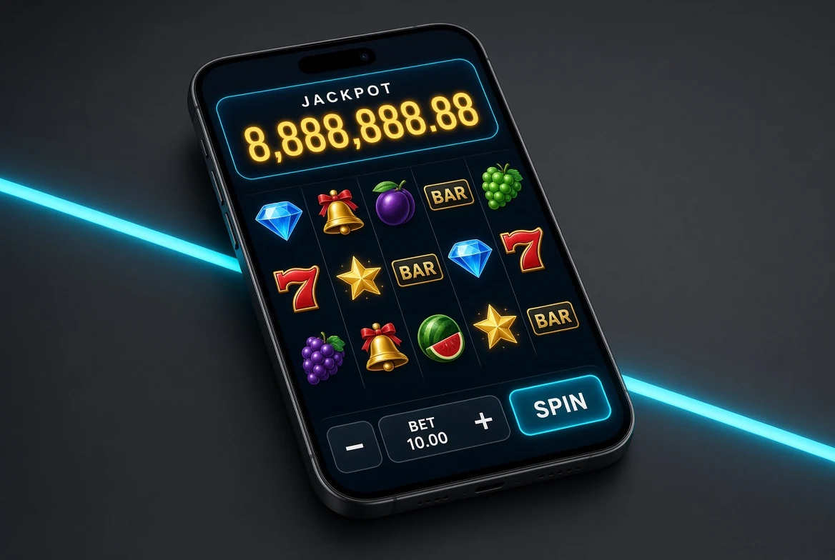 Smartphone showing a jackpot slot and live meter