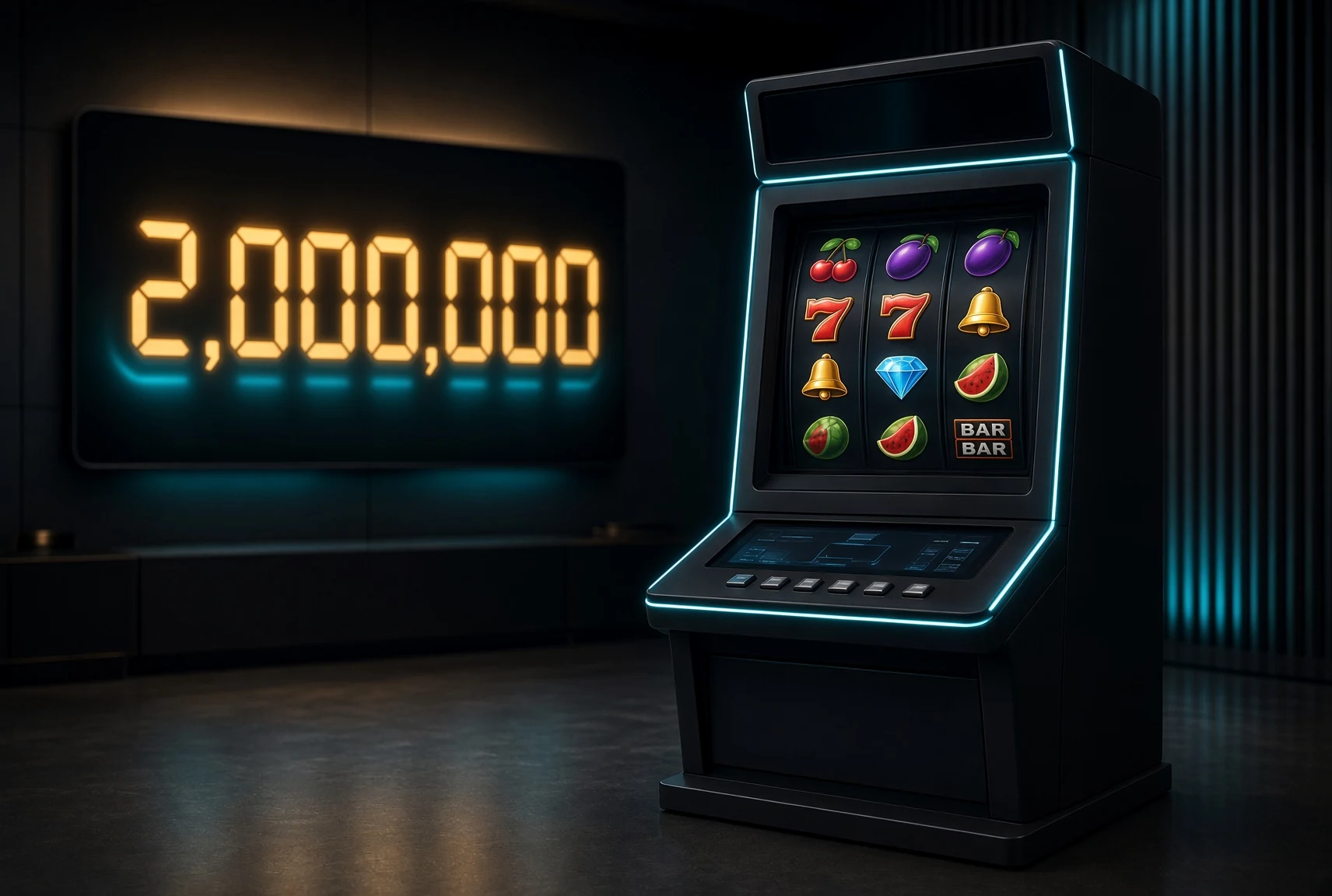 Floor-standing slot machine with a 2,000,000 jackpot display