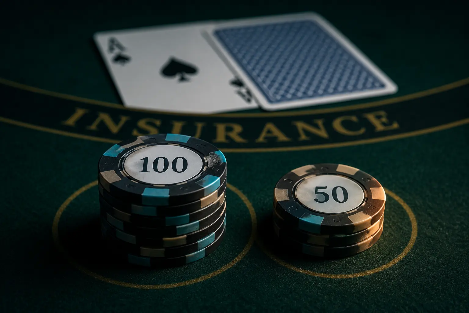 Blackjack main wager and half-size insurance bet