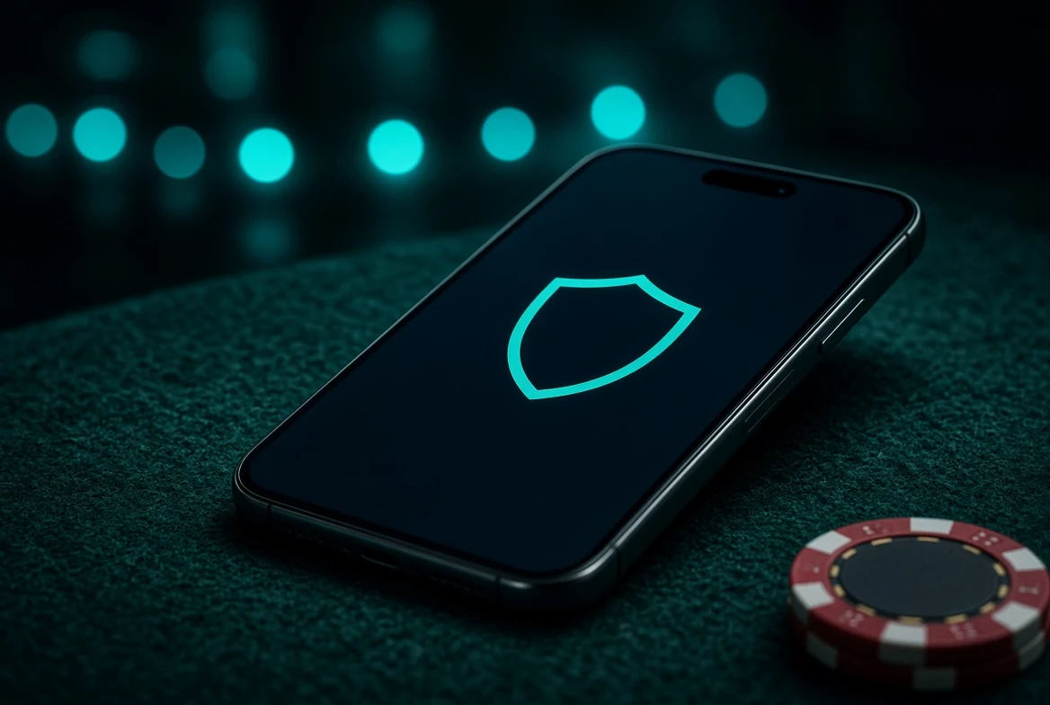 Smartphone showing a license shield icon next to a chip