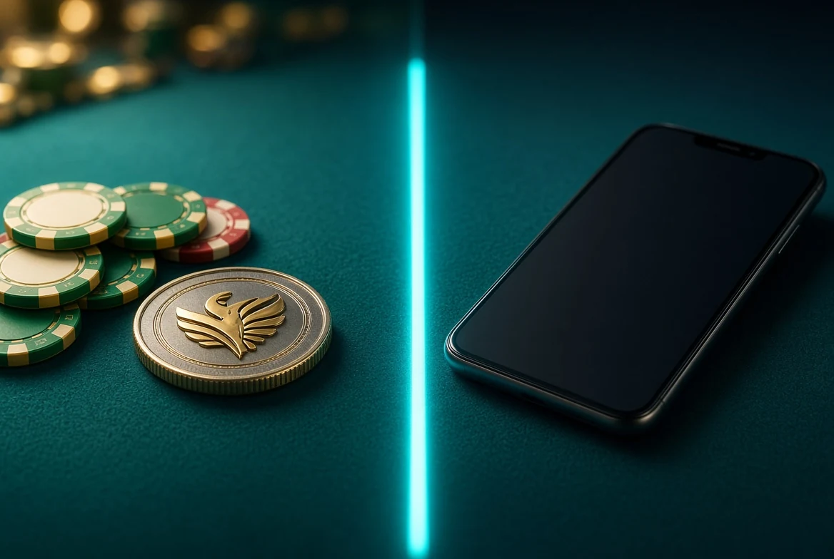 Licensed badge and chips compared with an unmarked grey-zone screen