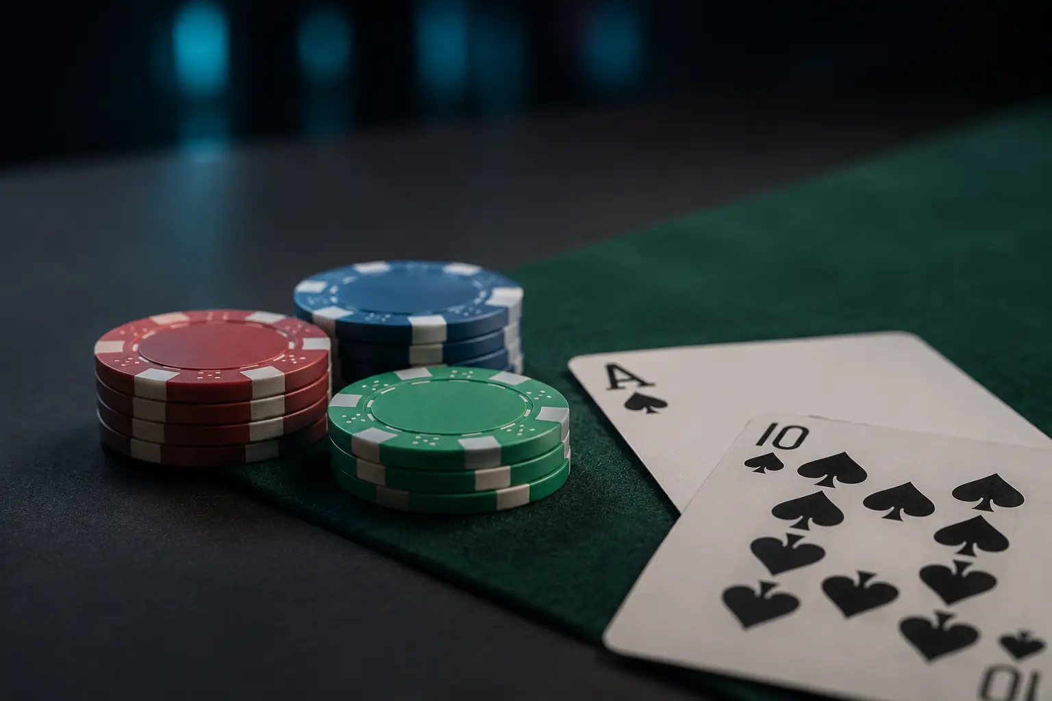 Small blackjack bankroll with chips and playing cards