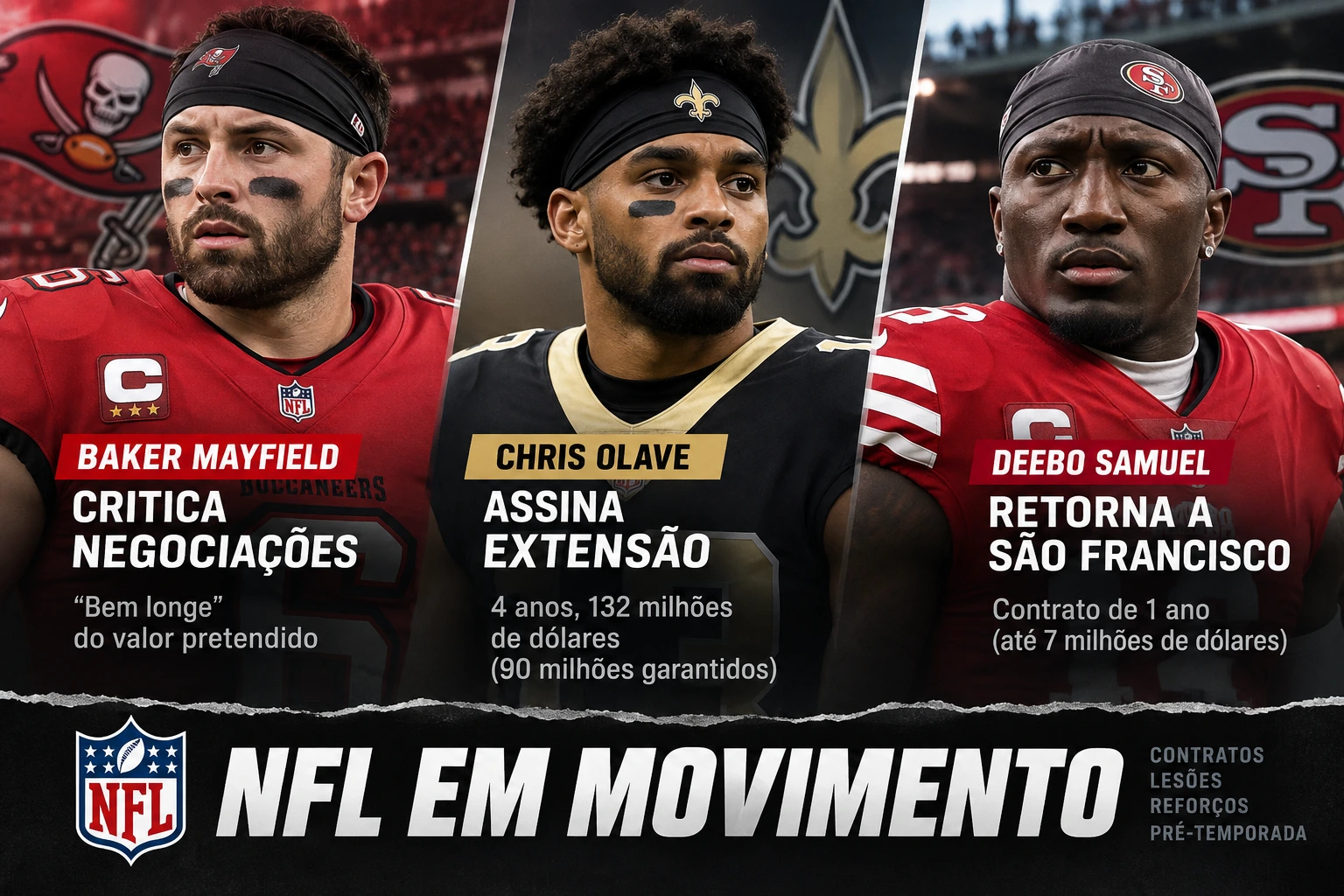 Mayfield critica negociações, Olave assina extensão e Deebo Samuel retorna a São Francisco