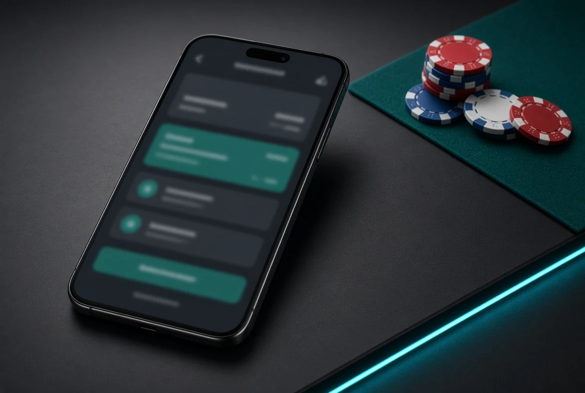 Smartphone showing a casino wallet next to chips
