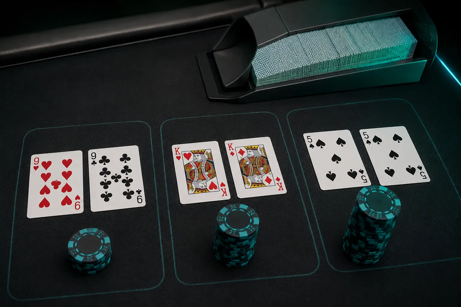 Mixed, coloured and perfect blackjack pairs shown side by side