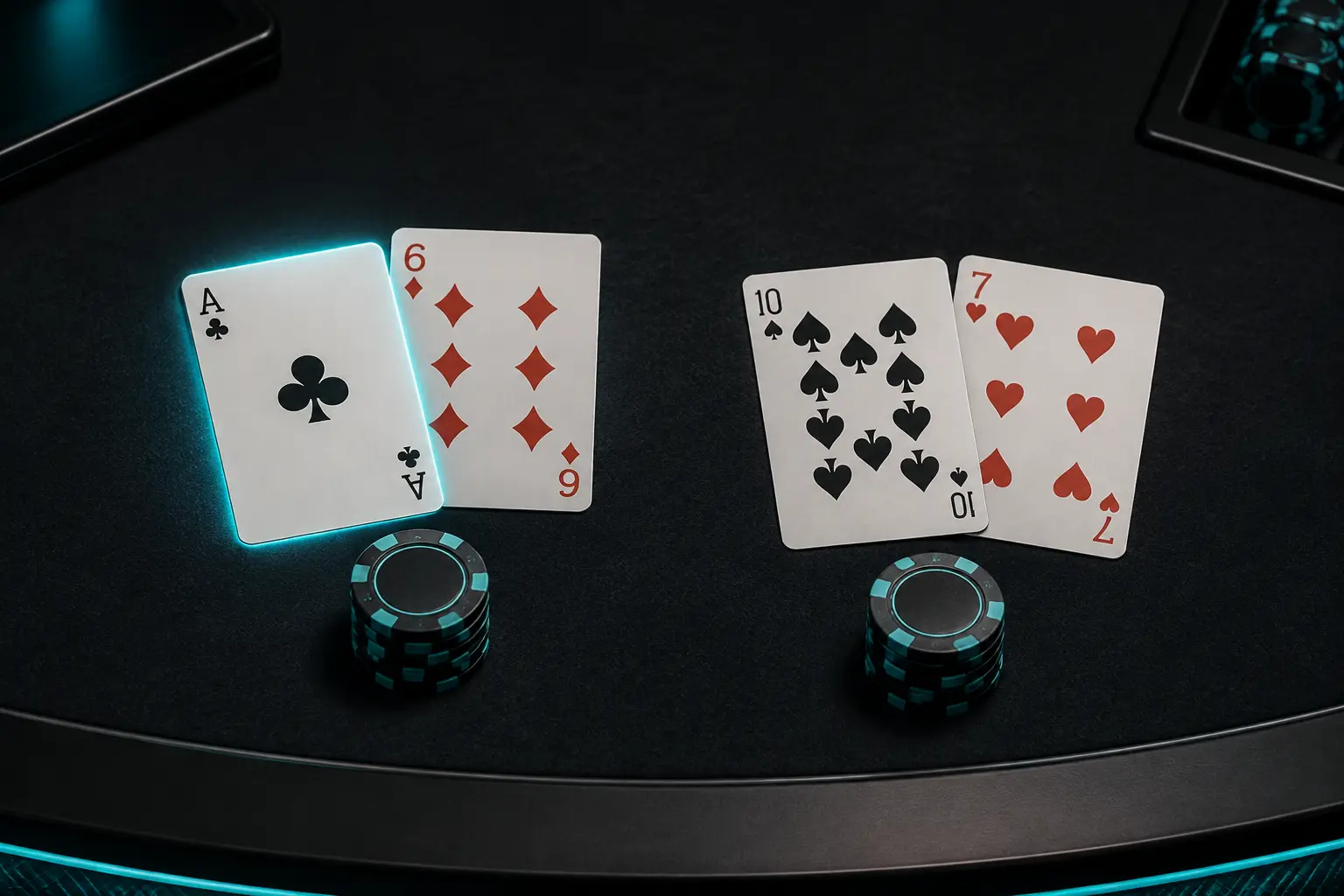 Soft 17 with ace and six compared with a hard 17