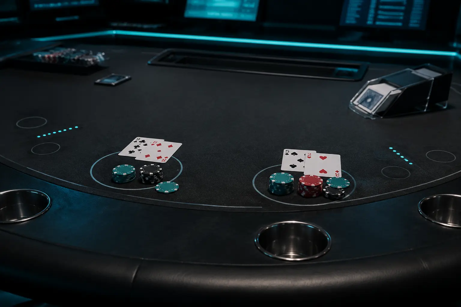 Wide online blackjack table showing two independently played hands