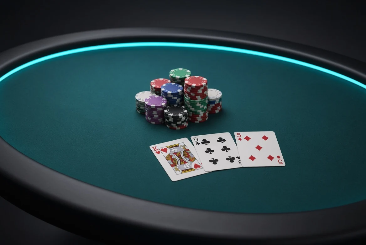 Beginner Teen Patti table with three cards and a small boot pile