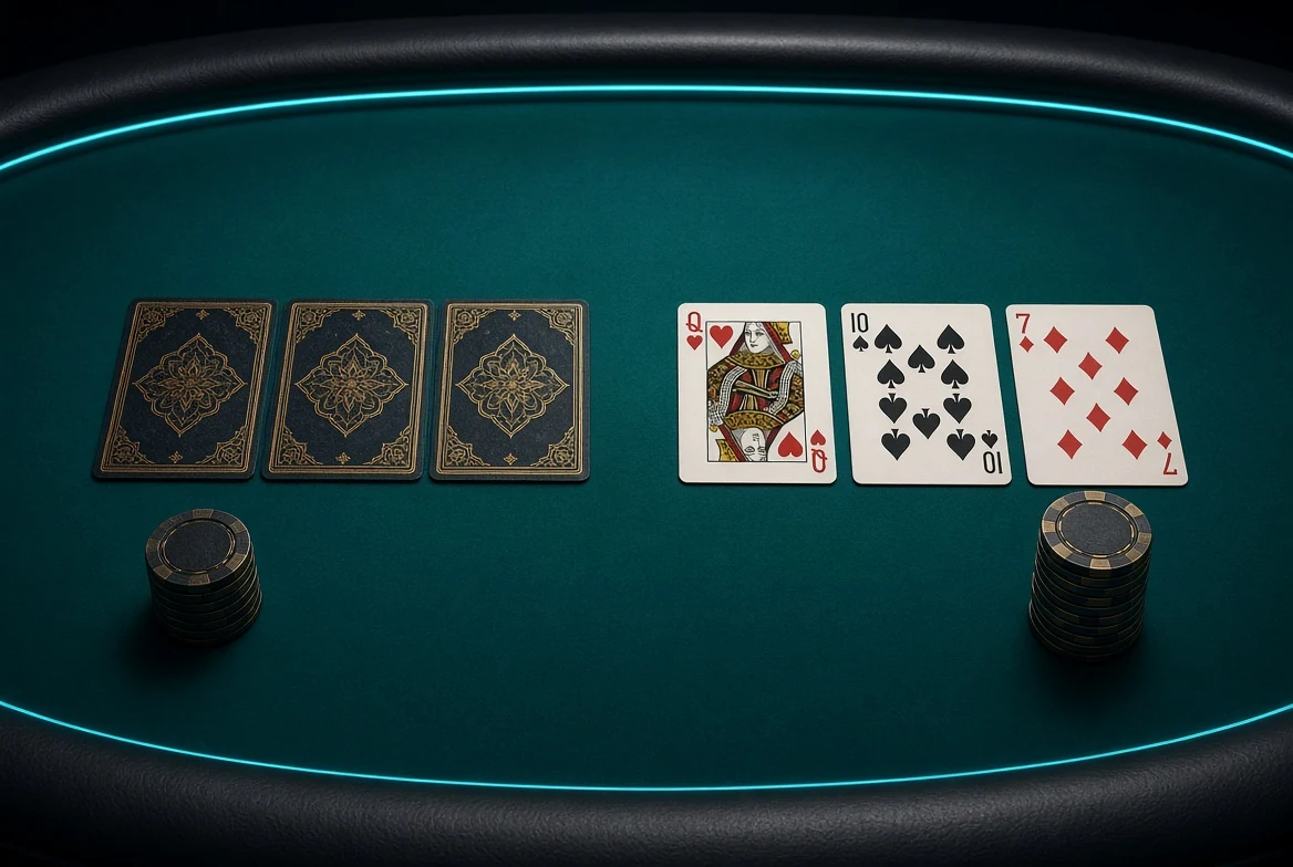 Blind face-down cards compared with a seen Teen Patti hand