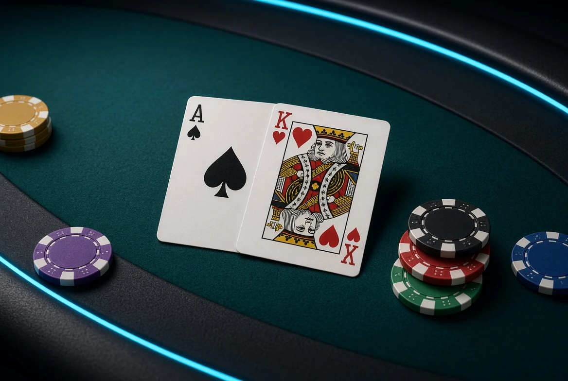Ace and king on a blackjack table