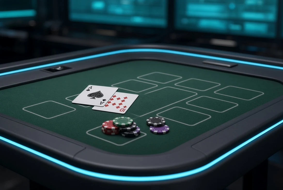 Wide blackjack table with an ace in play