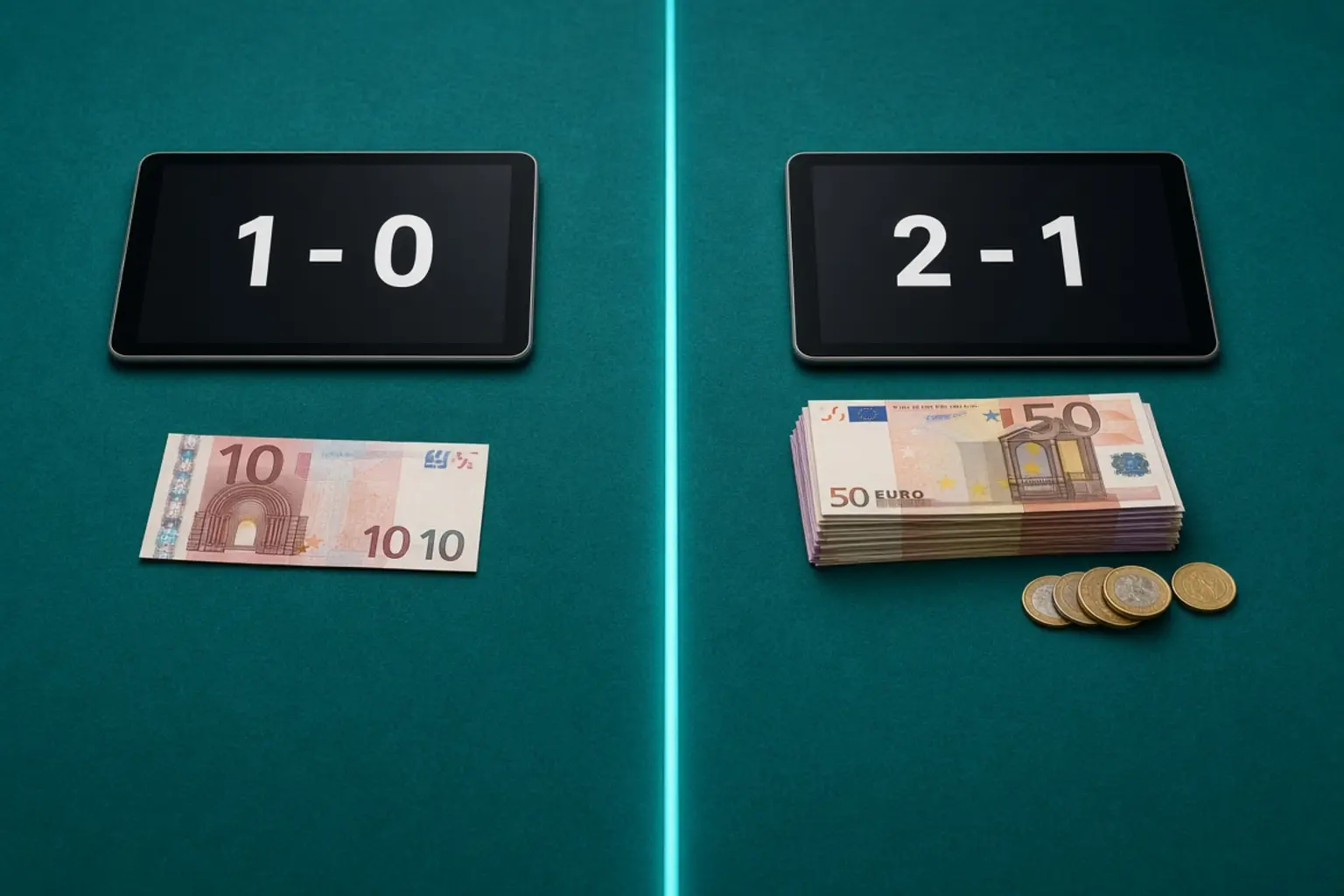 Score 1-0 with a single banknote versus 2-1 with a stack of euro notes