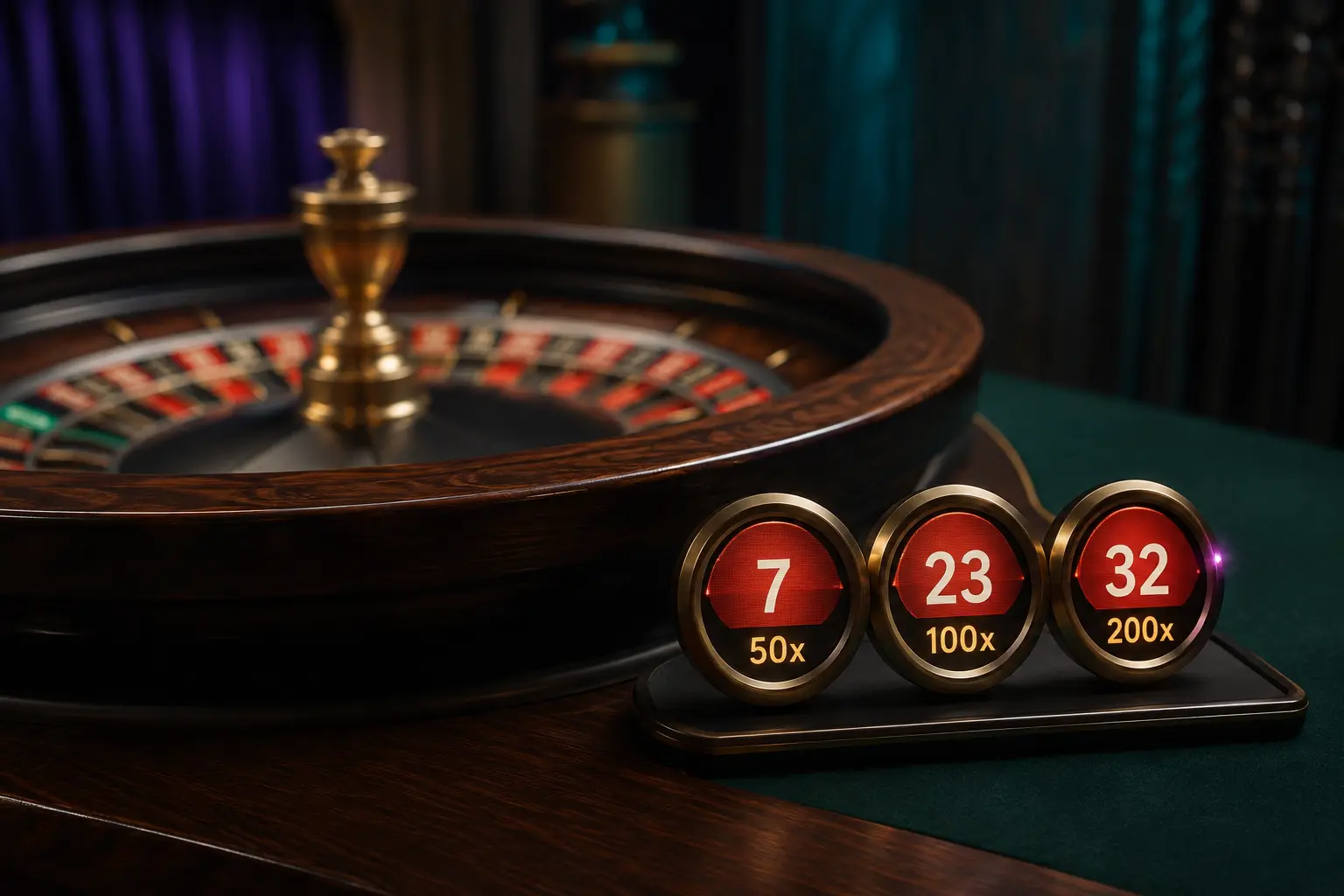 Lightning Roulette wheel with three selected multiplier numbers
