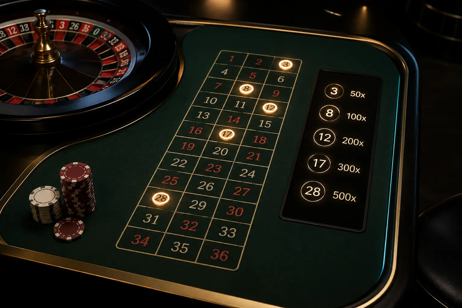 Five Lucky Numbers assigned multipliers from 50x to 500x