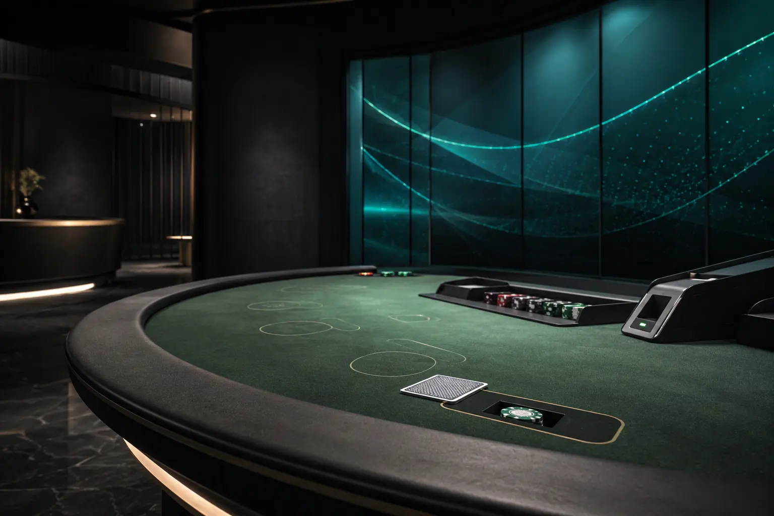 Wide premium online blackjack table with a surrendered hand and returned chips