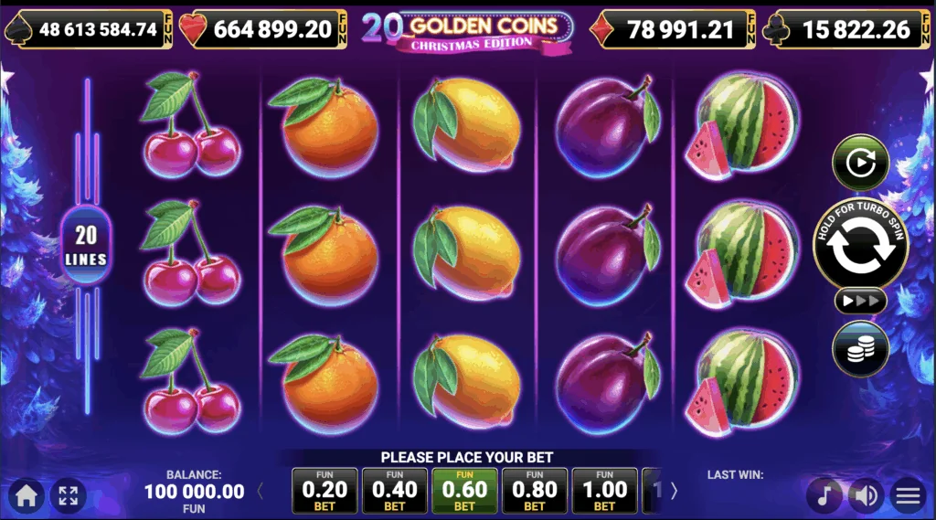 20 Golden Coins Christmas Edition slot game screenshot