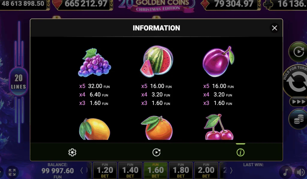 20 Golden Coins Christmas Edition slot features and rtp