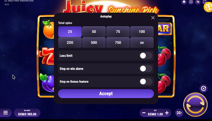 how to play Juicy Fruits Sunshine Rich slot game