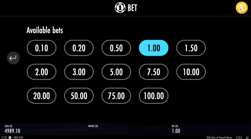 Paytable and winning combinations