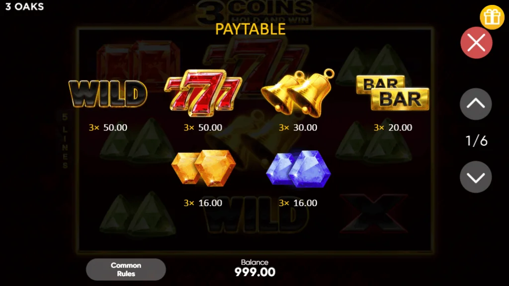how to play 3 Coins: Hold and Win slot game