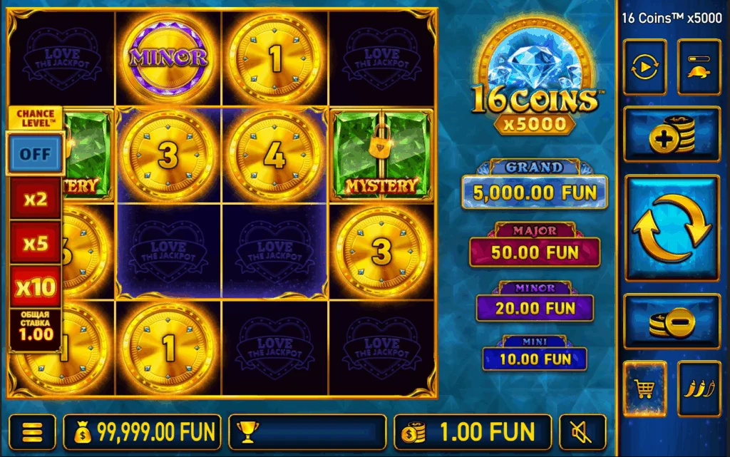 16 Coins x5000 Love the Jackpot slot game screenshot