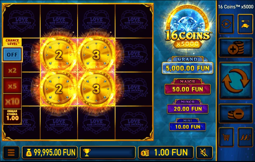 16 Coins x5000 Love the Jackpot demo gameplay