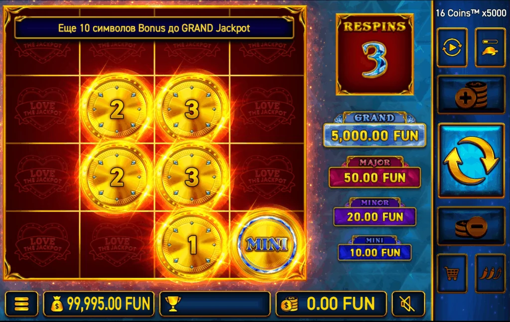 16 Coins x5000 Love the Jackpot slot features and rtp