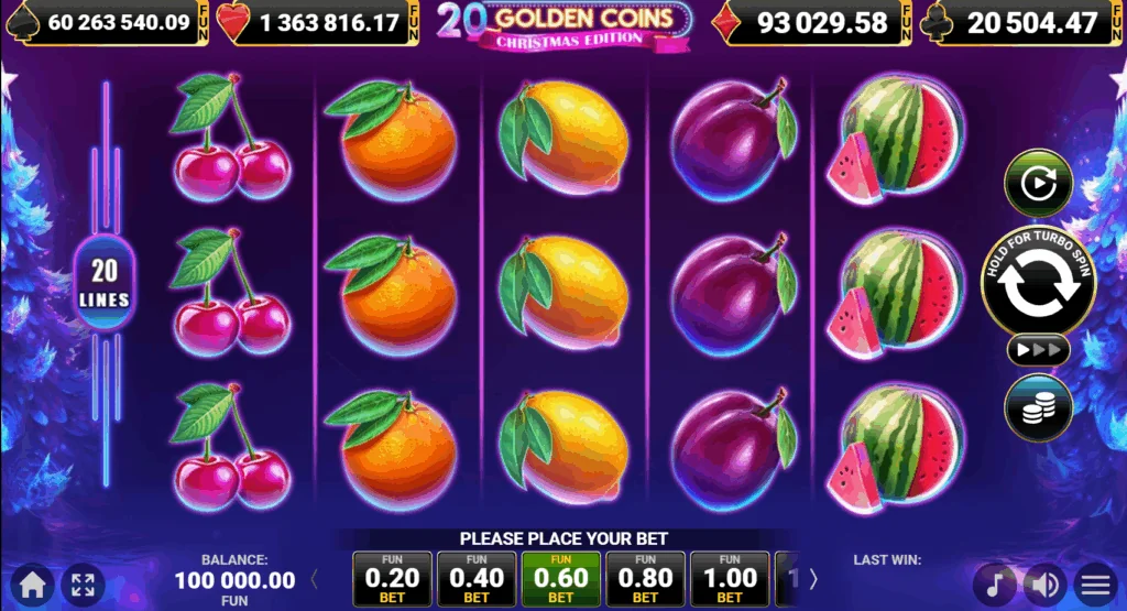 20 Golden Coins Christmas Edition slot game screenshot