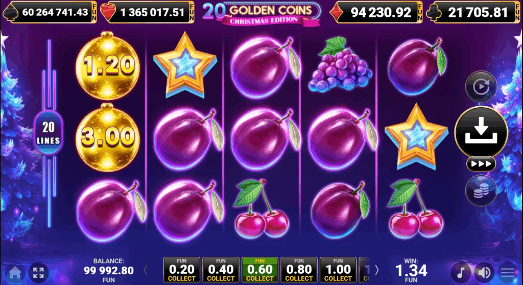how to play 20 Golden Coins Christmas Edition slot game