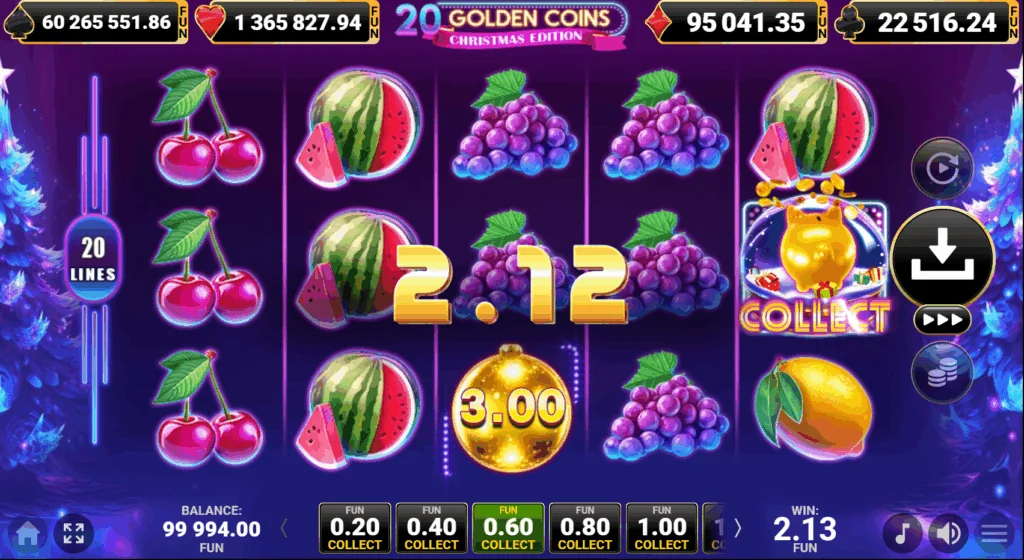 20 Golden Coins Christmas Edition slot features and rtp
