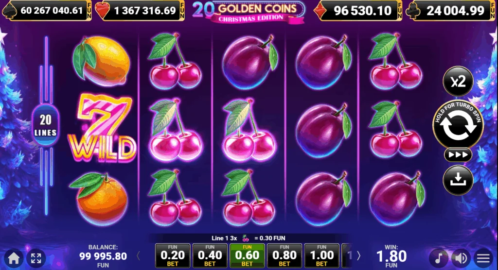 20 Golden Coins Christmas Edition demo gameplay