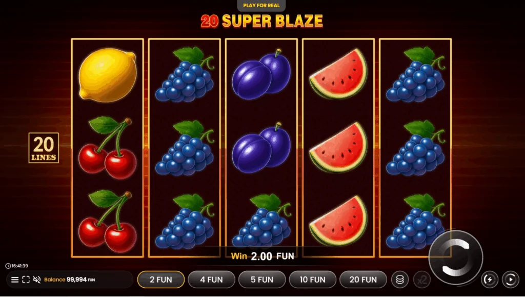 20 Super Blaze Deluxe slot features and rtp