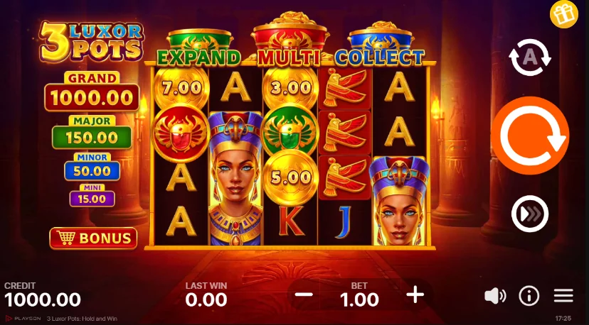 3 Luxor Pots slot game screenshot