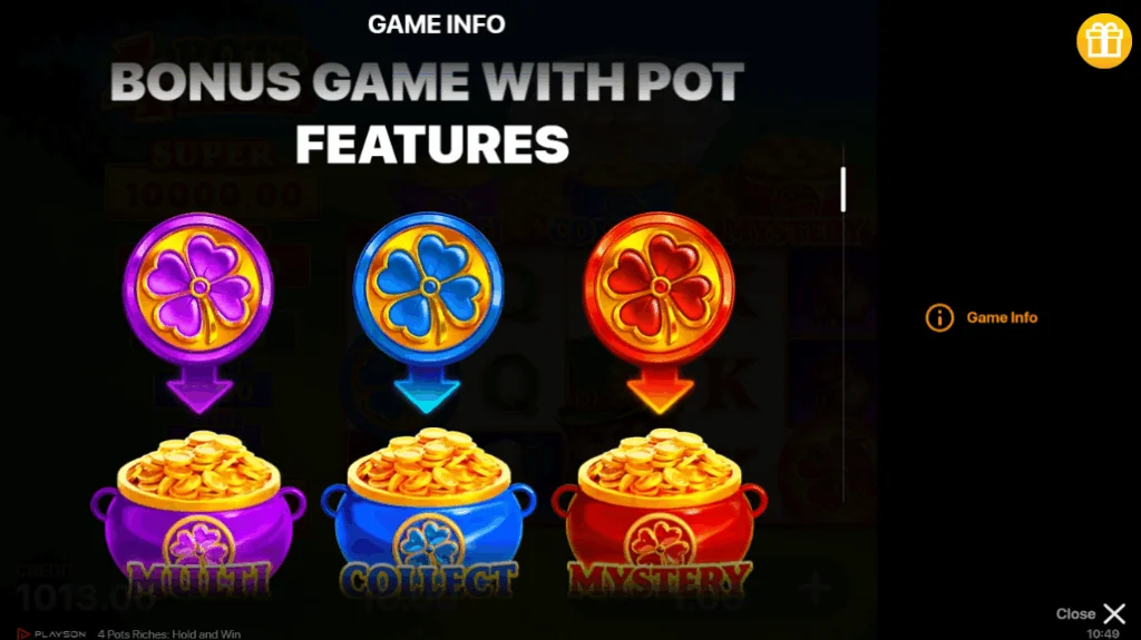 how to play 4 Pots Riches: Hold and Win slot game