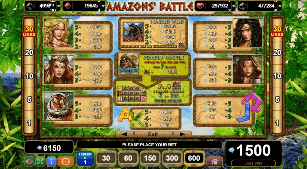 how to play 50 Amazons’ Battle slot game