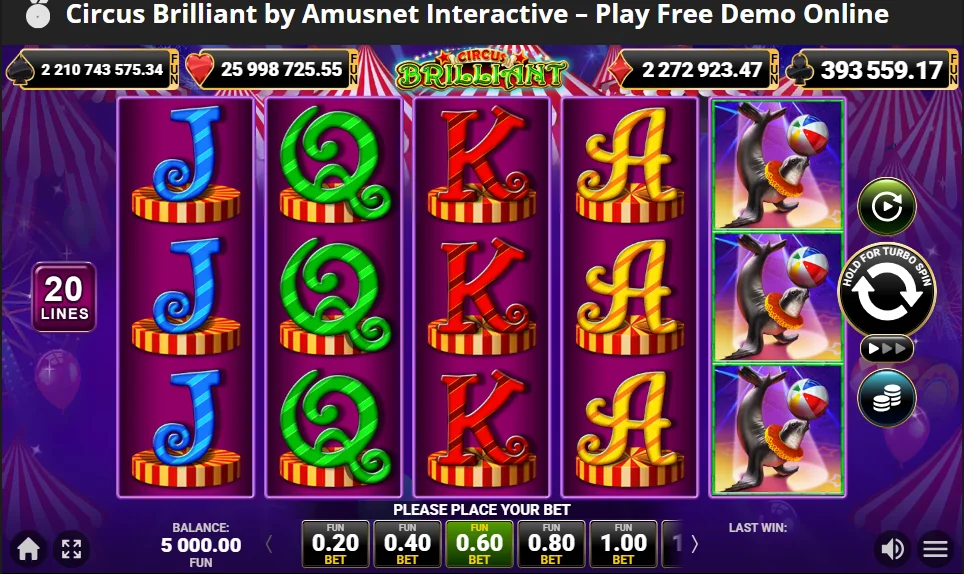Circus Brilliant slot game screenshot