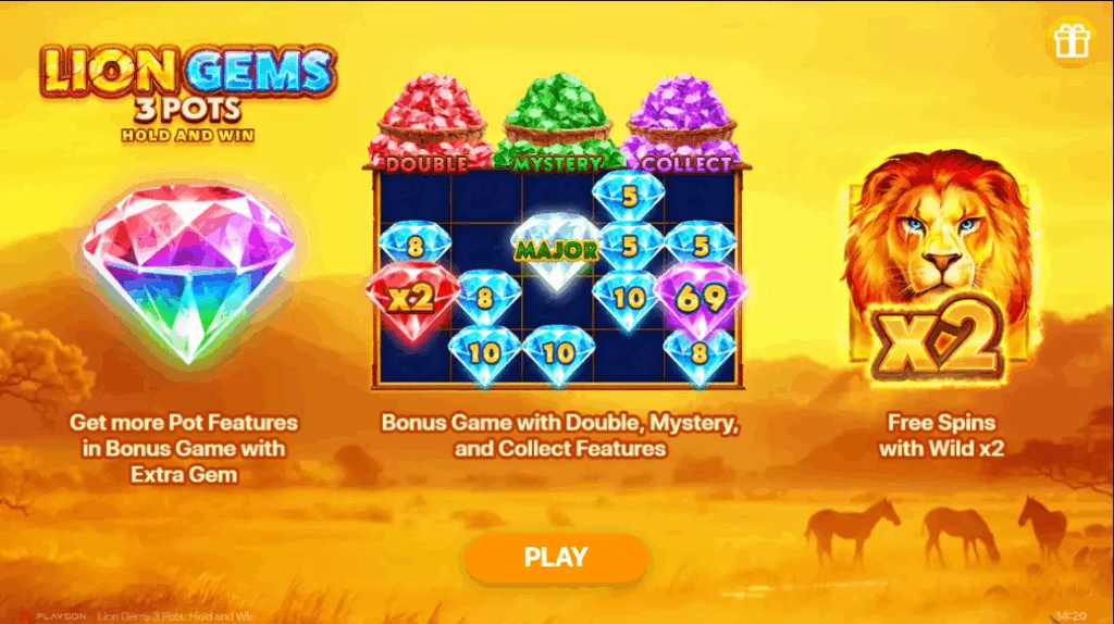 how to play Lion Gems 3 Pots: Hold and Win slot game