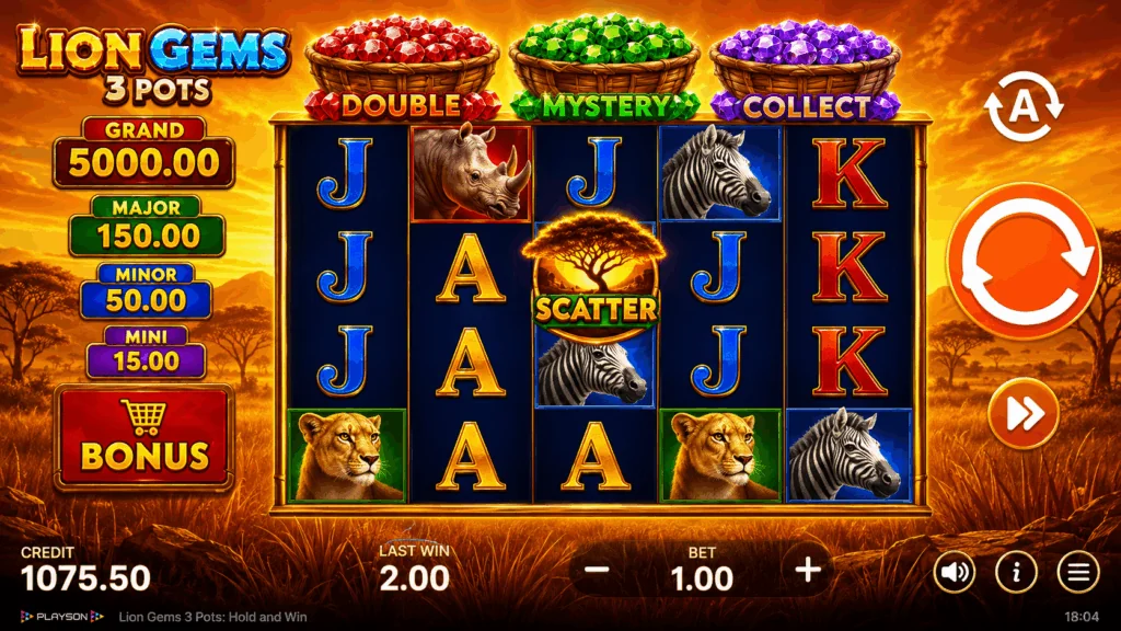 Lion Gems 3 Pots: Hold and Win slot features and rtp